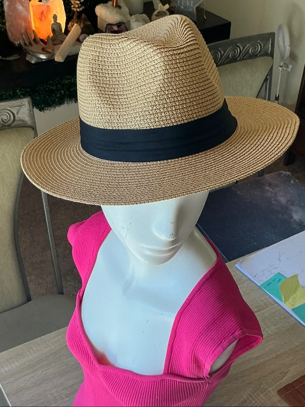 Classic Straw Fedora Hat with Black Band - Men Accessories